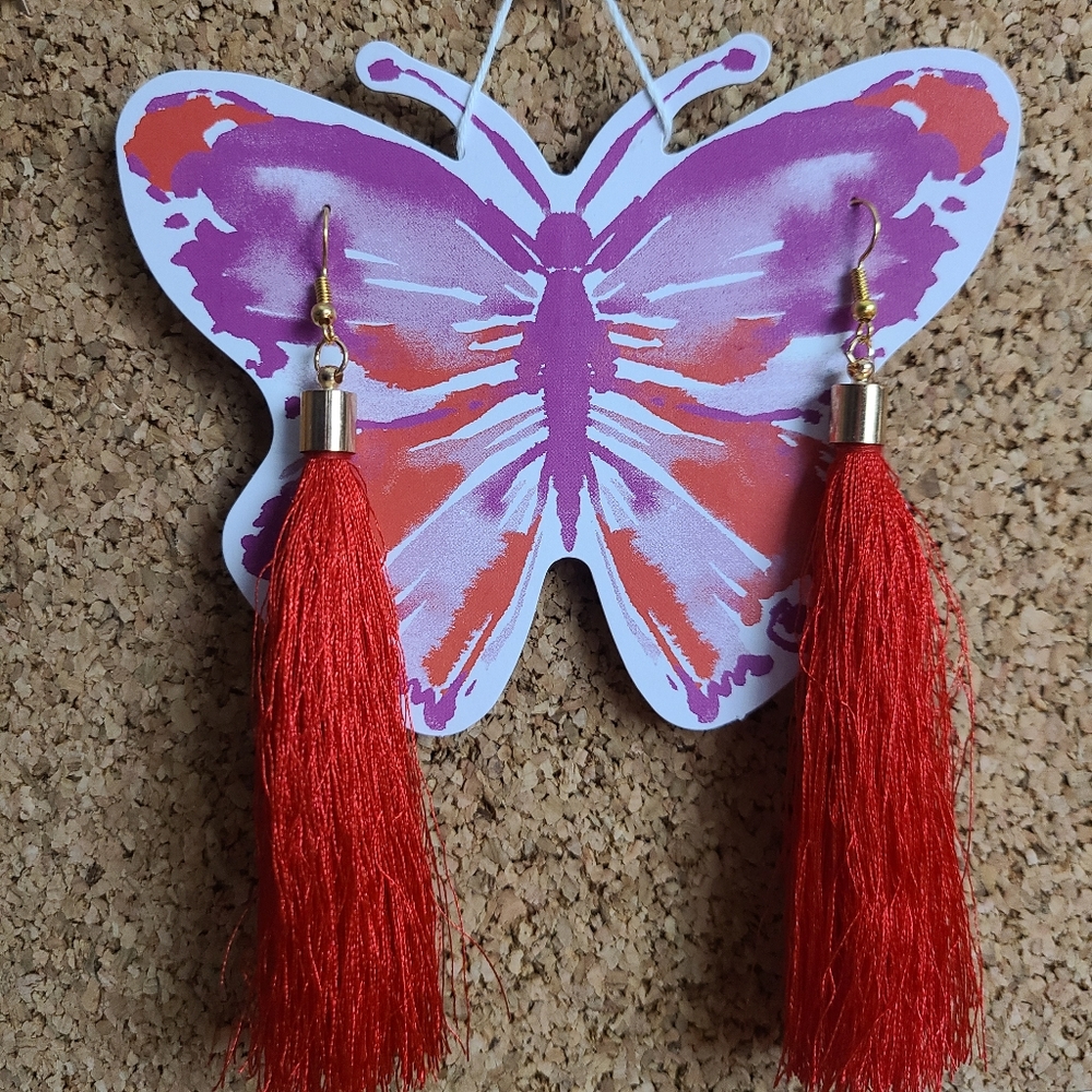 Red tassel earrings